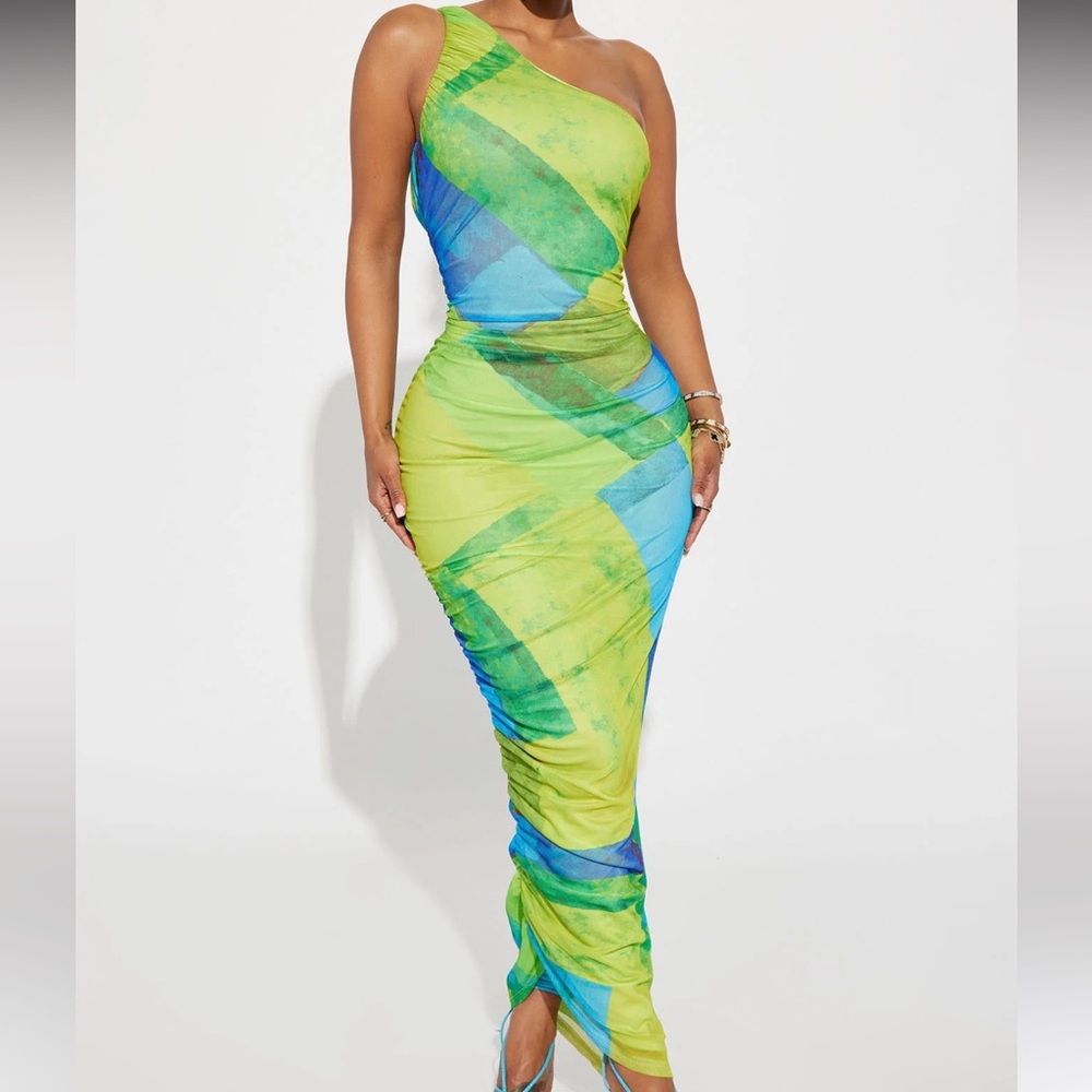 NEW FashionNova Green Blue Maxi Dress